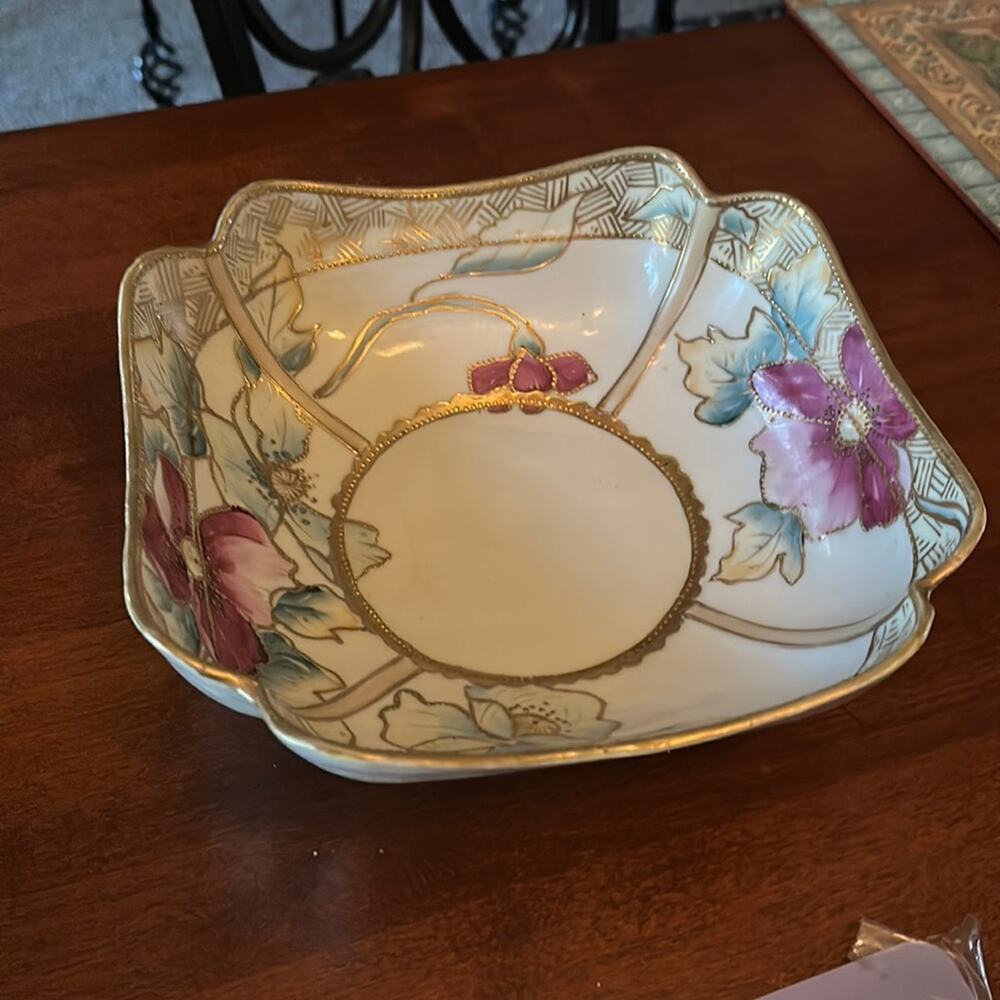 Nippon Floral and Gilt Decorated Hand Painted Porcelain Bowl